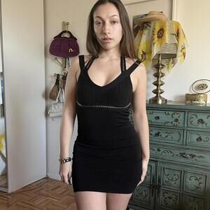 Y2K Bebe Black bodycon bandage studded mini dress